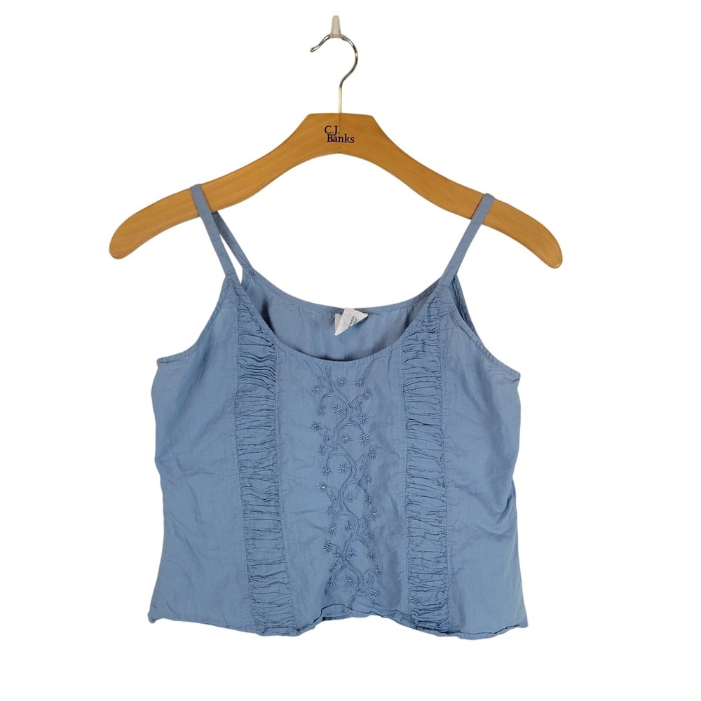 Vintage Fashion Fuse 100% Cotton Cropped Tank Top Blue Size Medium Floral